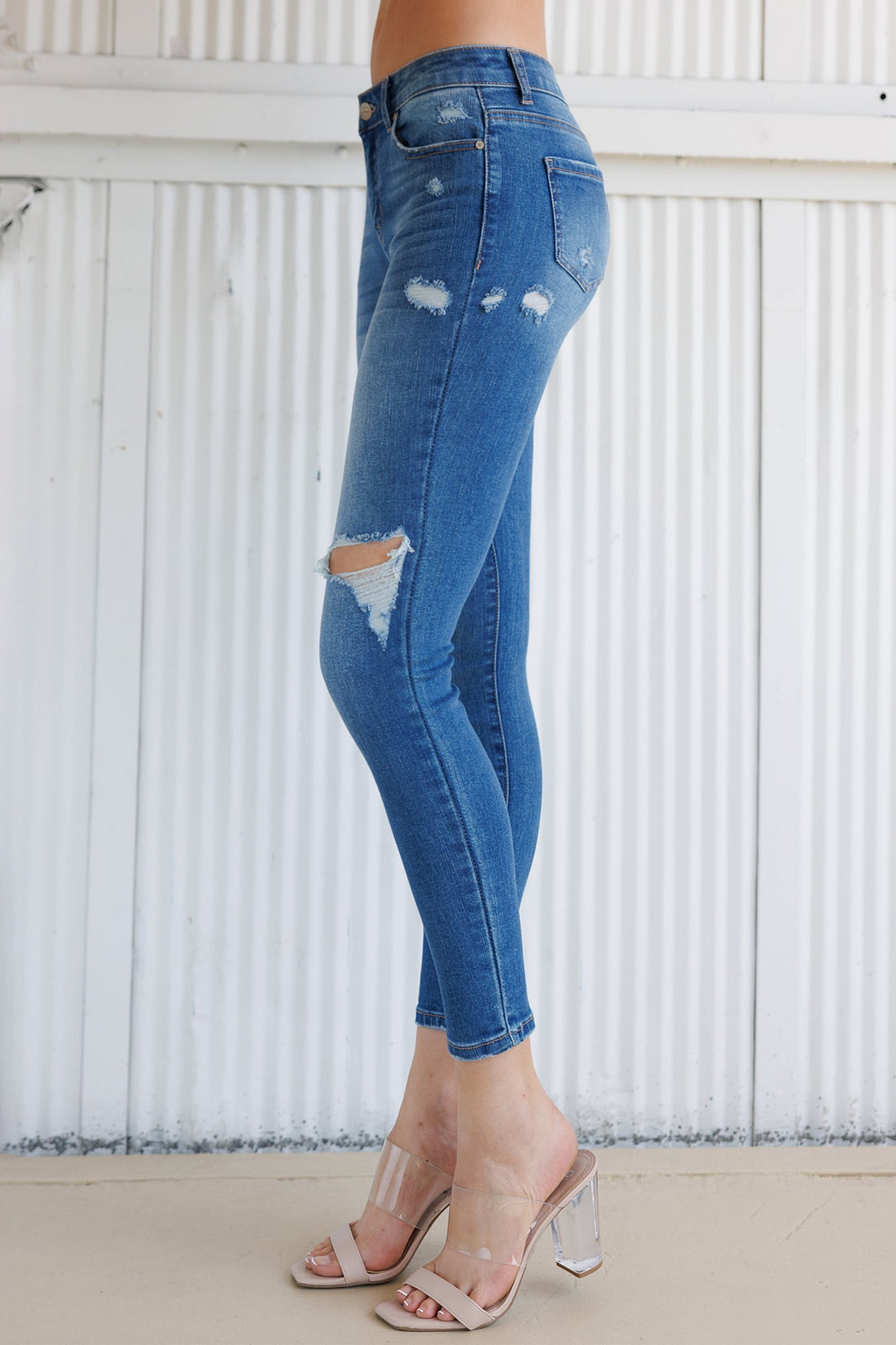 High Rise Destructed Skinny Jeans