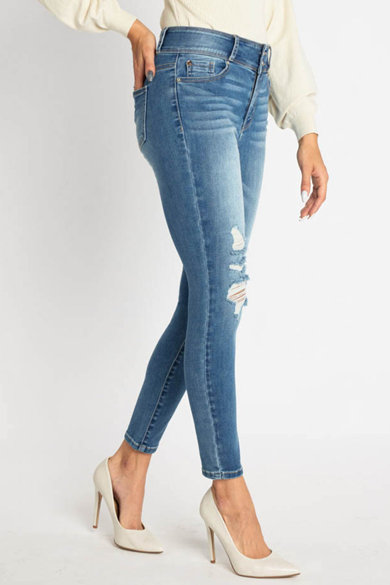 High Rise Destructed Skinny Jeans