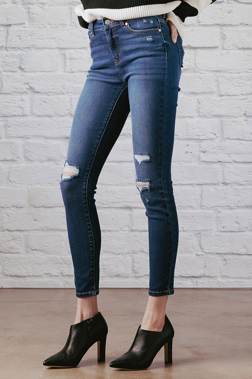 High Rise Destructed Skinny Jeans