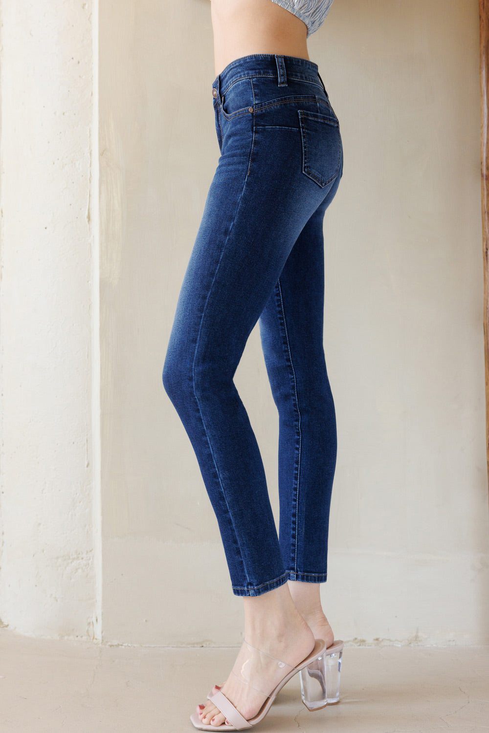 Mid Rise Push Up Ankle Skinny Jeans