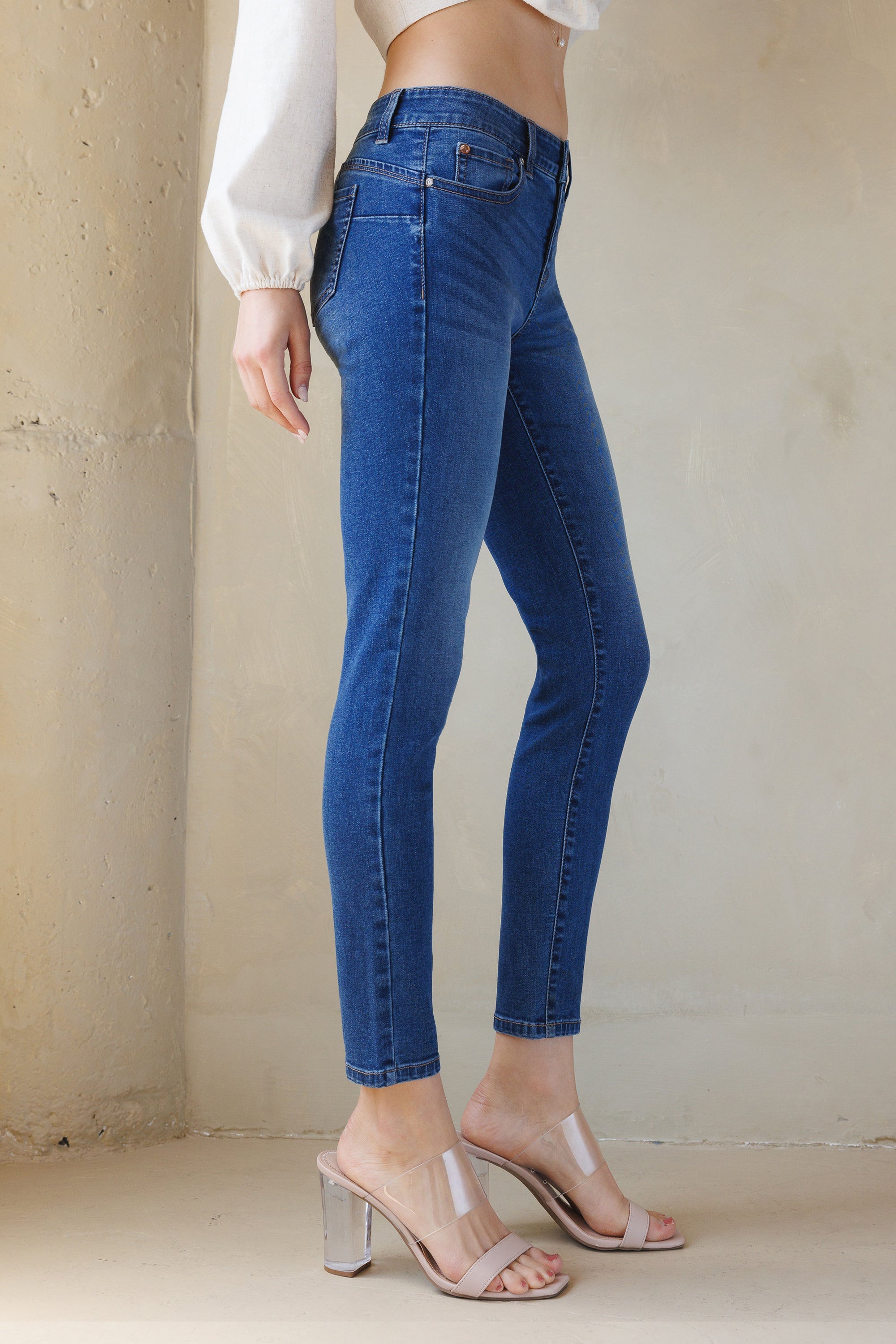 Mid Rise Push Up Ankle Skinny Jeans