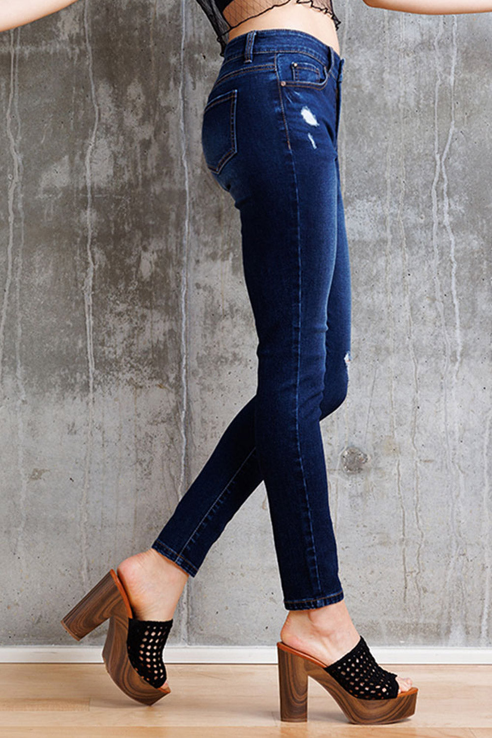 Mid Rise Destructed Skinny Jeans