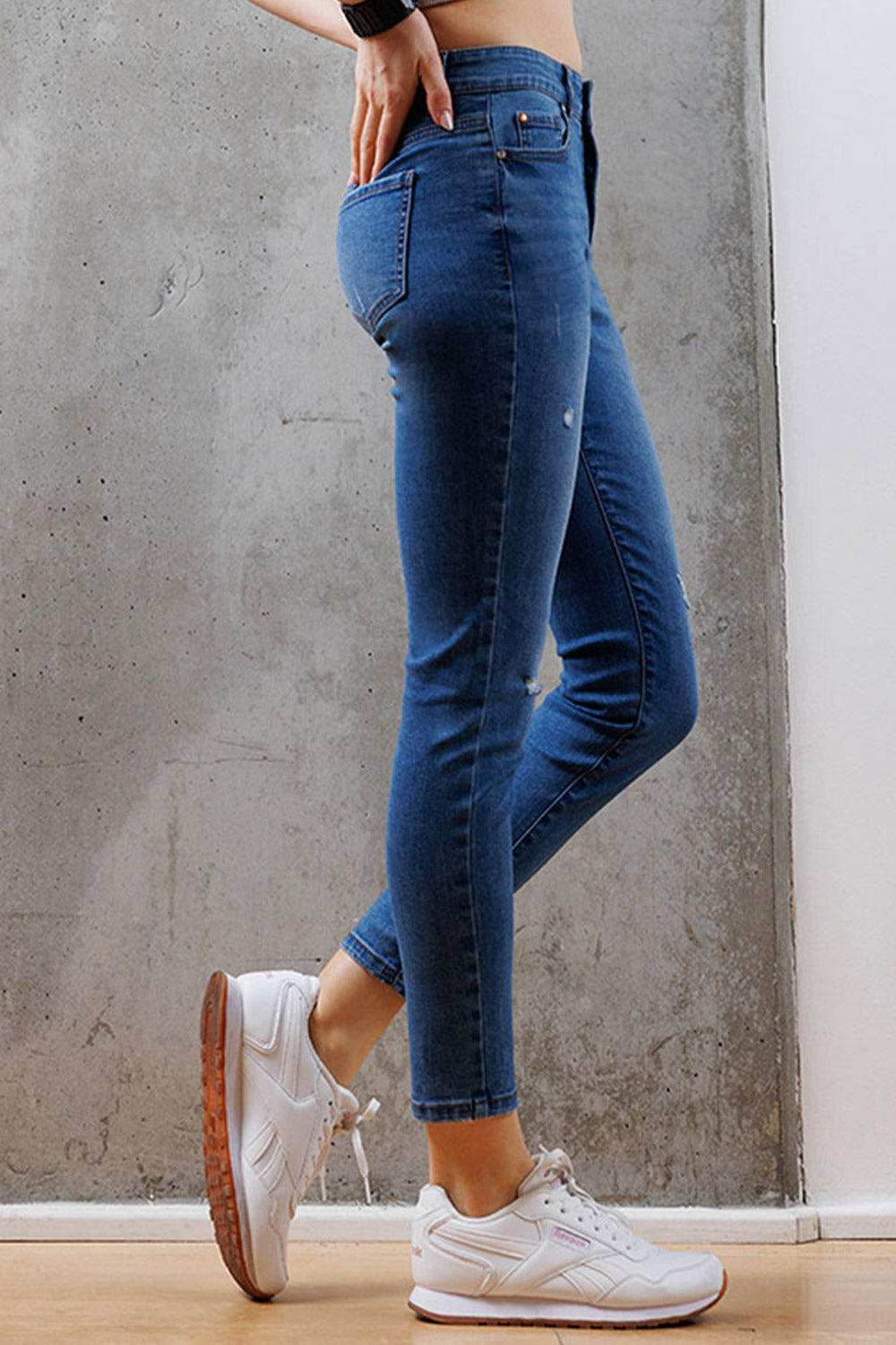 High Rise Destructed Skinny Jeans
