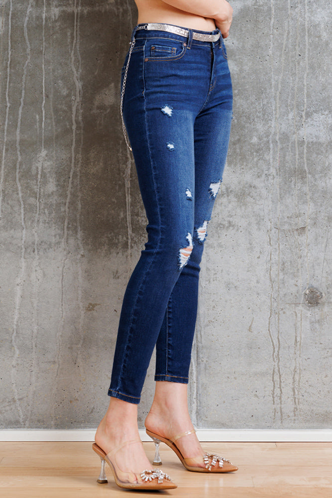 High Rise Destructed Skinny Jeans