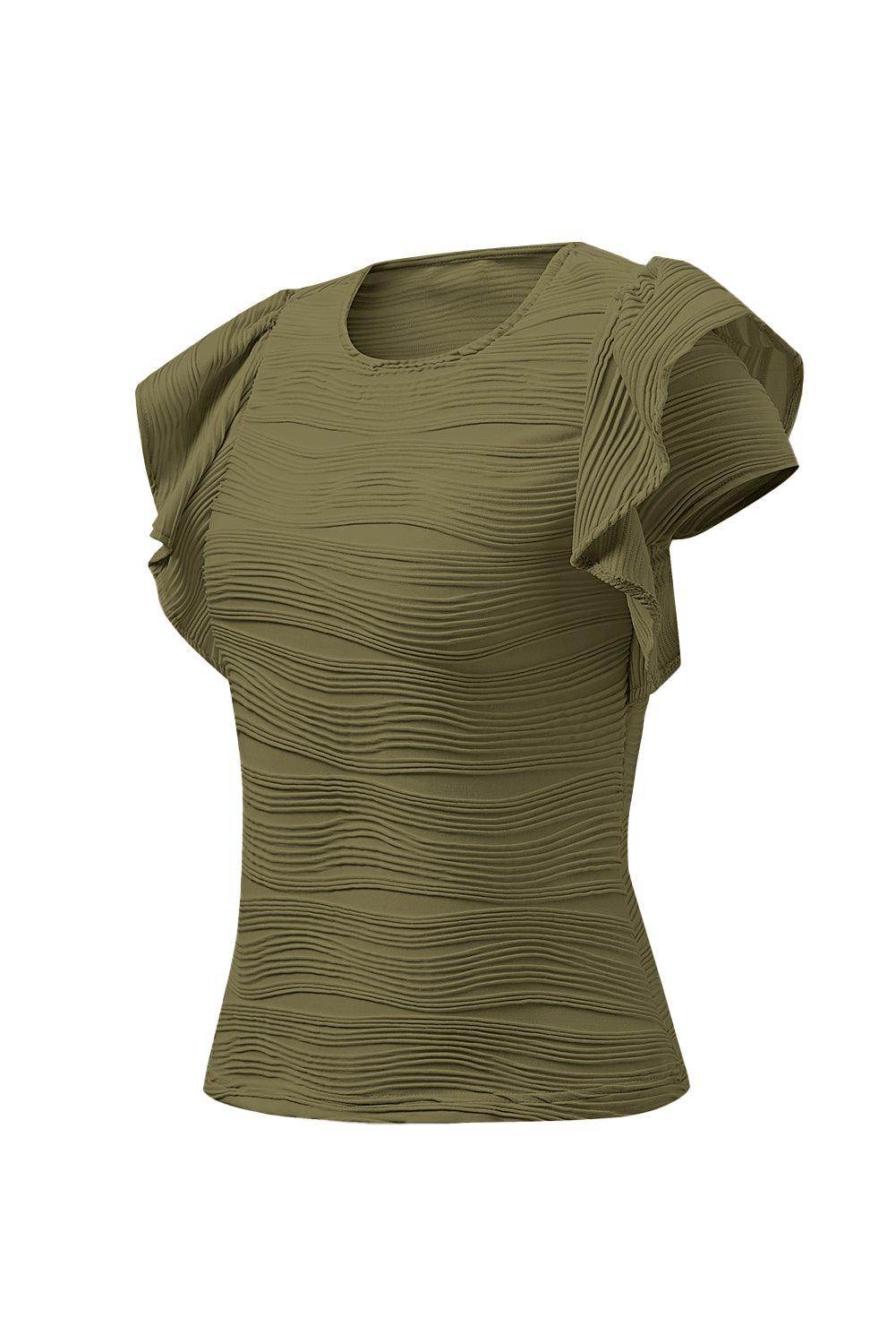 Textured Round Neck Cap Sleeve Top for Casual Style
