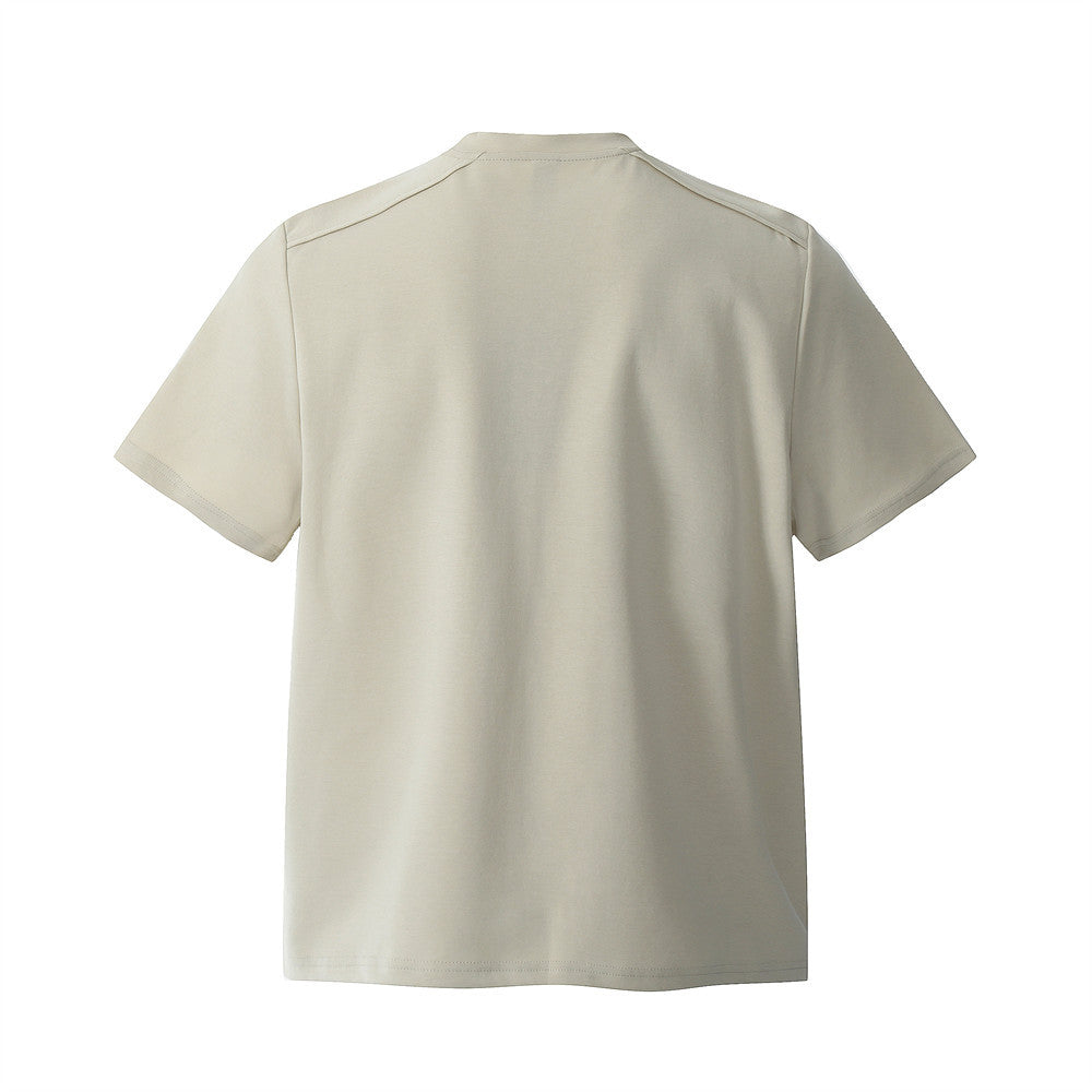 Men’s Heavyweight Zipper Short Sleeve Loose Round Neck T-Shirt