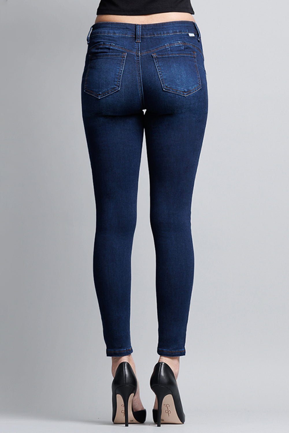 Mid Rise Push Up Ankle Skinny Jeans