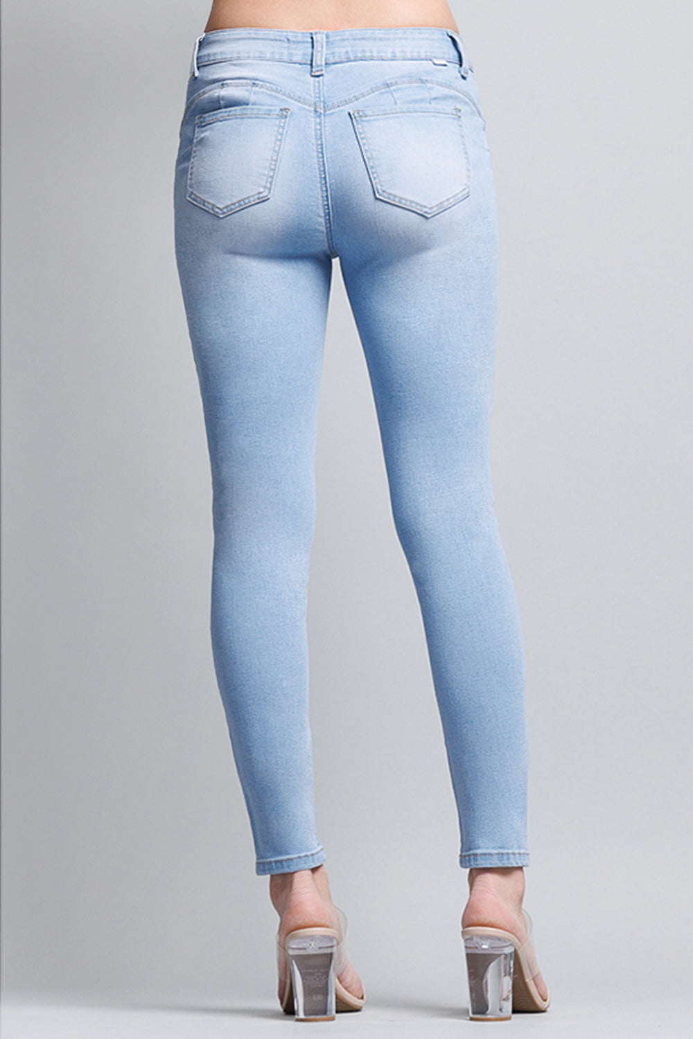Mid Rise Push Up Ankle Skinny Jeans