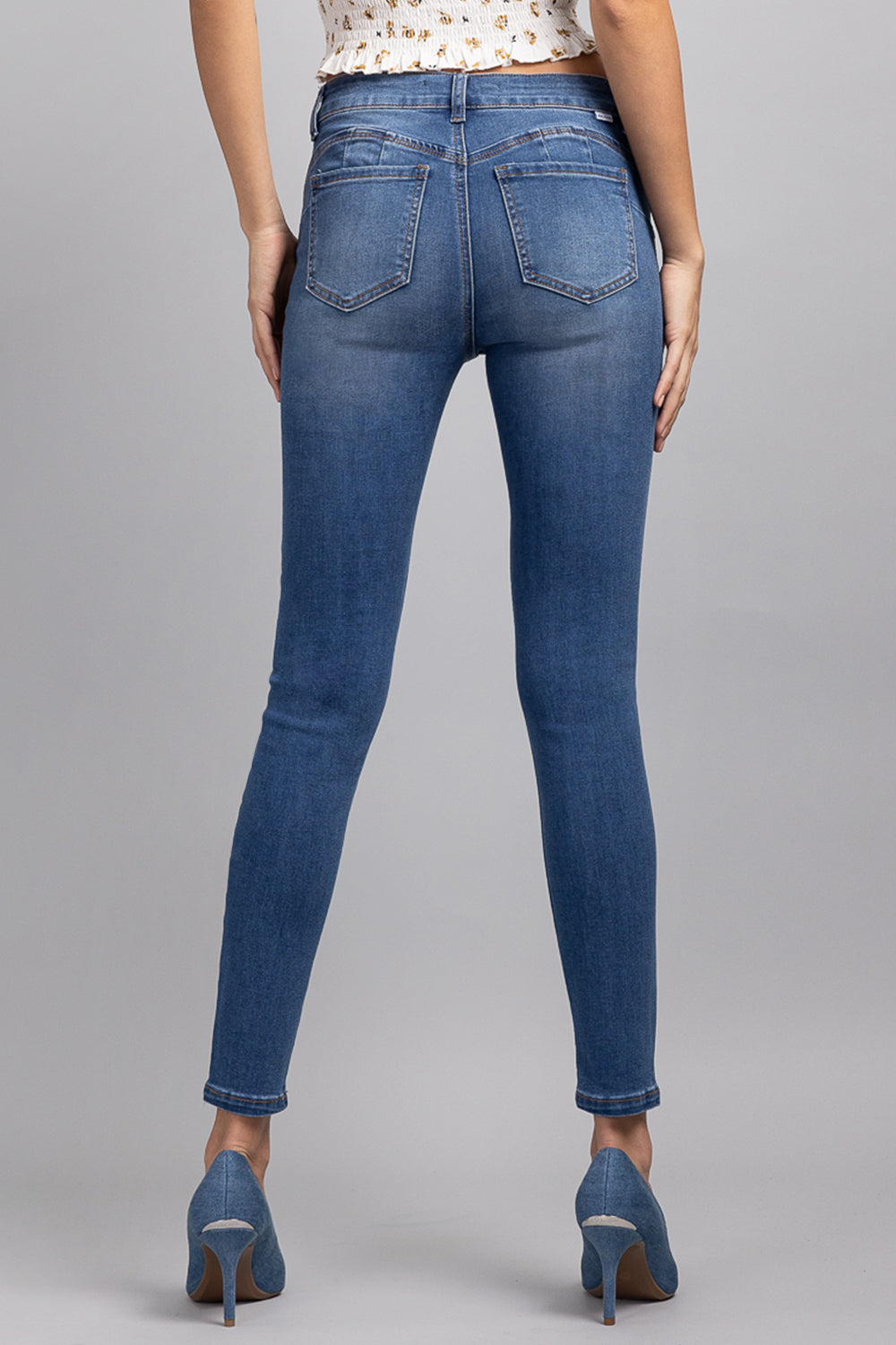 Mid Rise Push Up Ankle Skinny Jeans