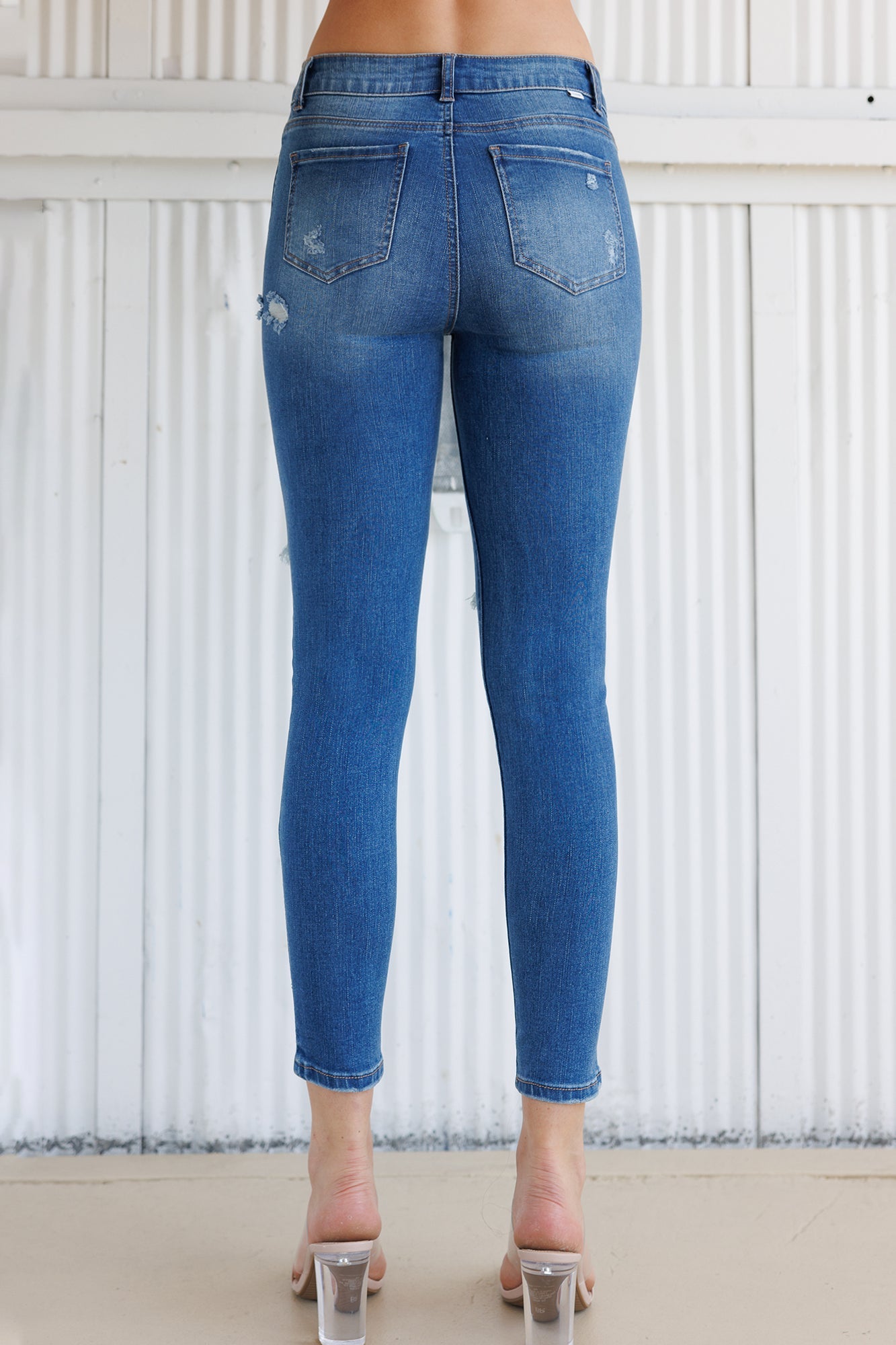 High Rise Destructed Skinny Jeans