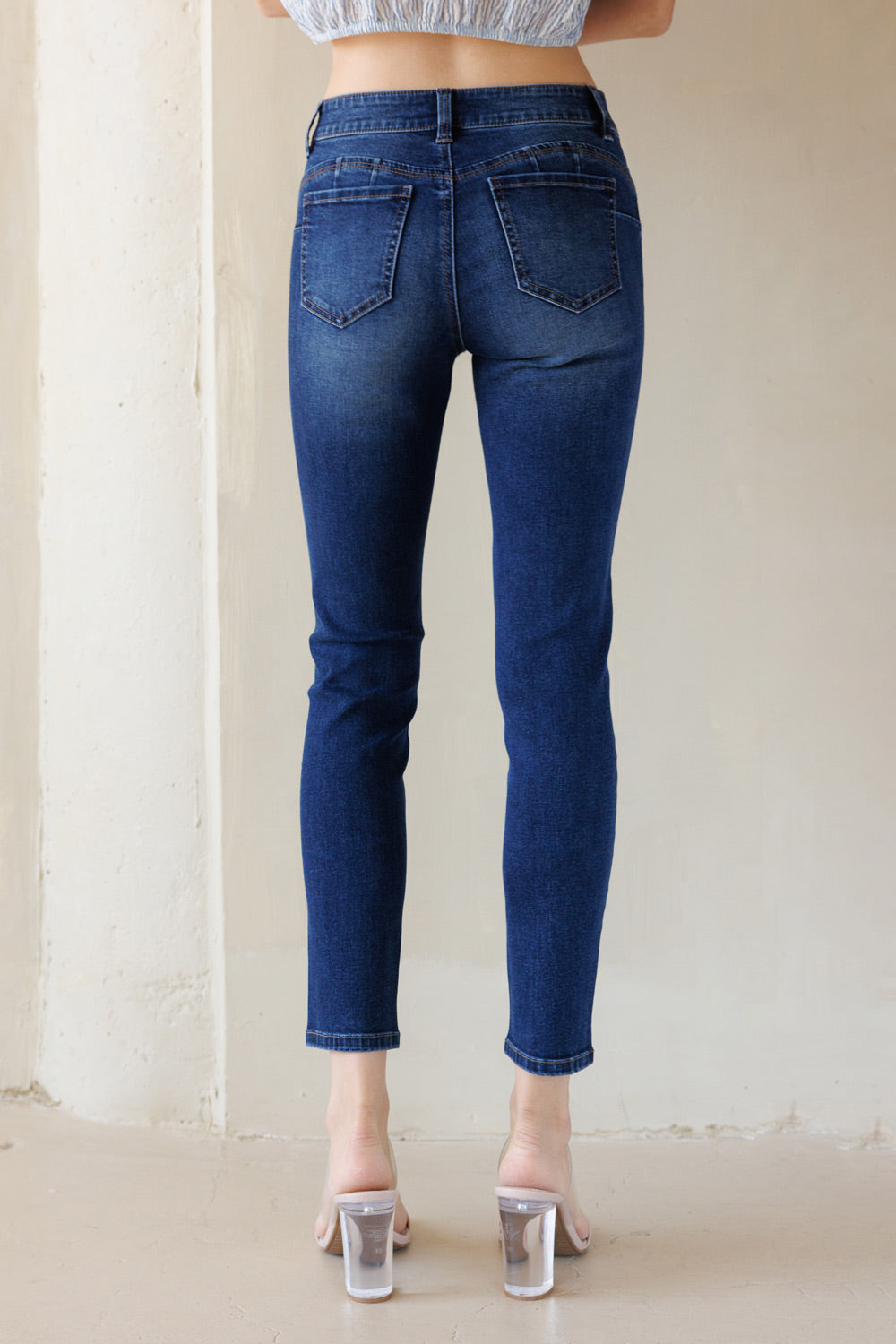 Mid Rise Push Up Ankle Skinny Jeans