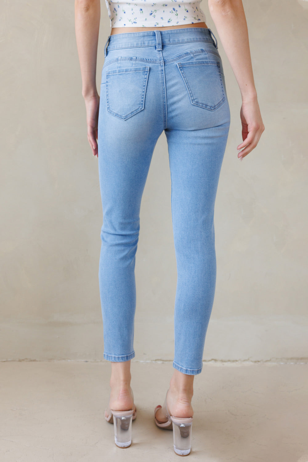 Mid Rise Push Up Ankle Skinny Jeans