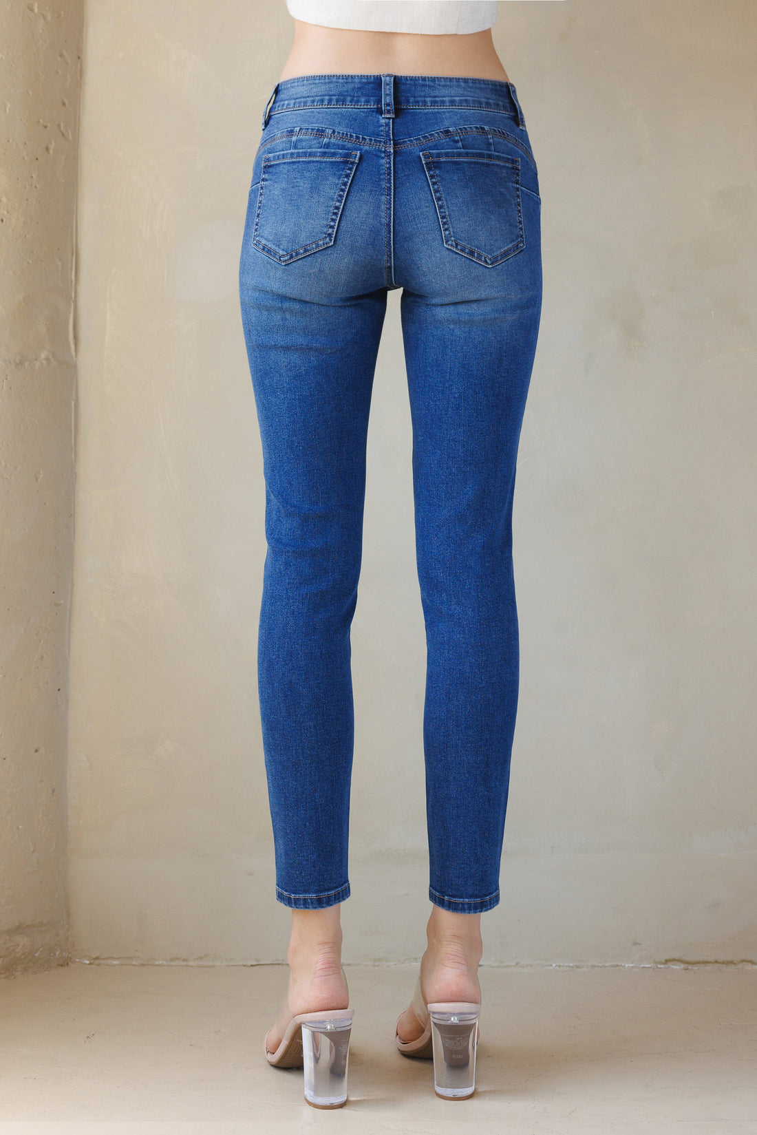 Mid Rise Push Up Ankle Skinny Jeans