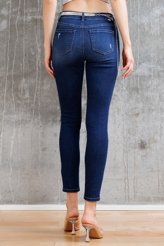 High Rise Destructed Skinny Jeans