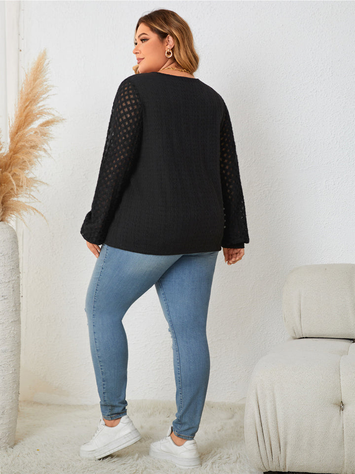 Women's Honey Plus Size Openwork Notched Button Front Blouse