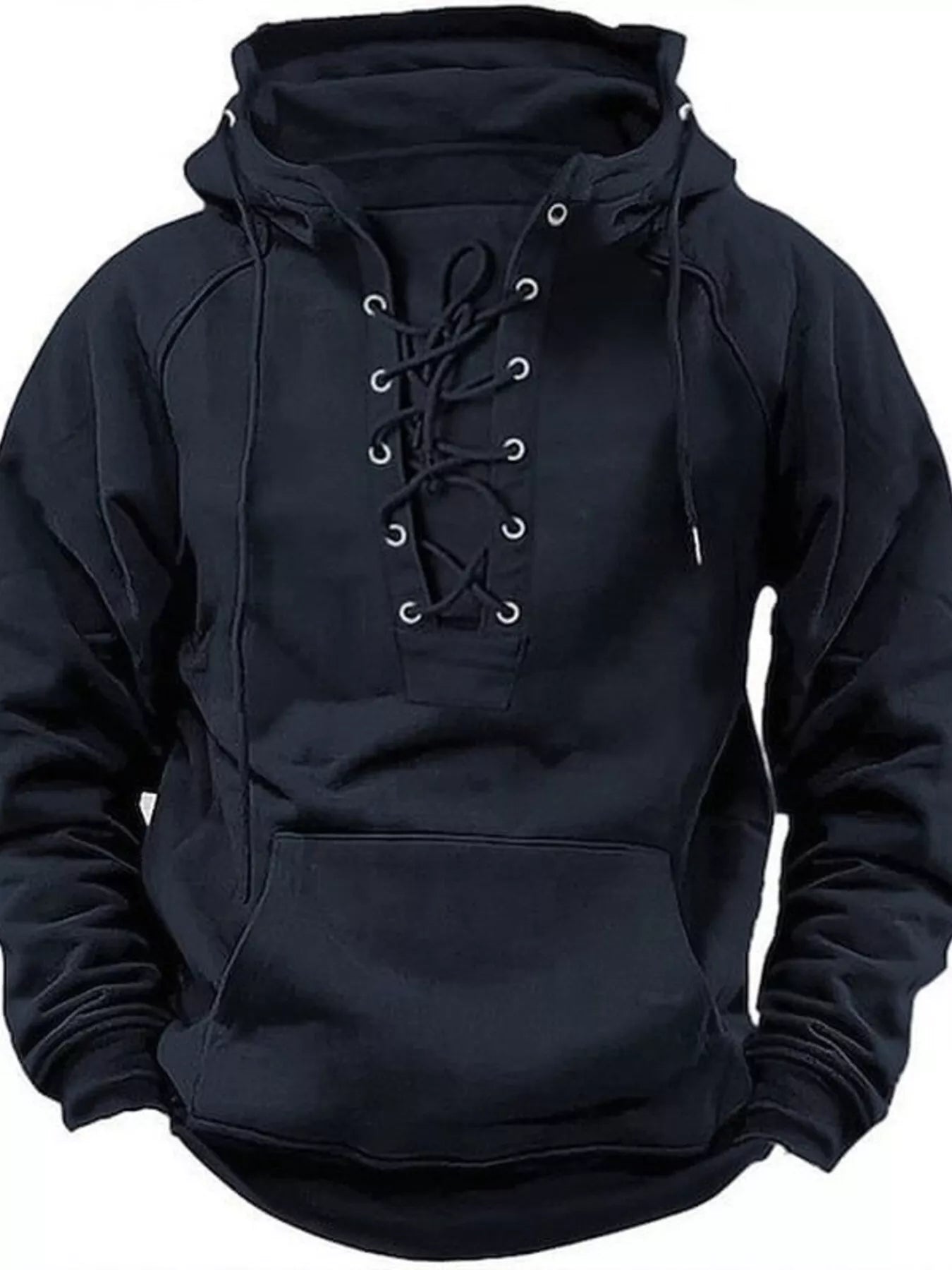 Men's Full Size Lace Up Front Raglan Sleeve Hoodie Plus Size