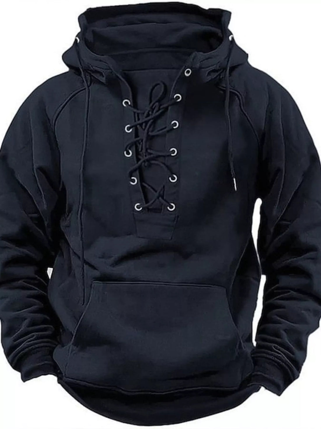 Men's Full Size Lace Up Front Raglan Sleeve Hoodie Plus Size