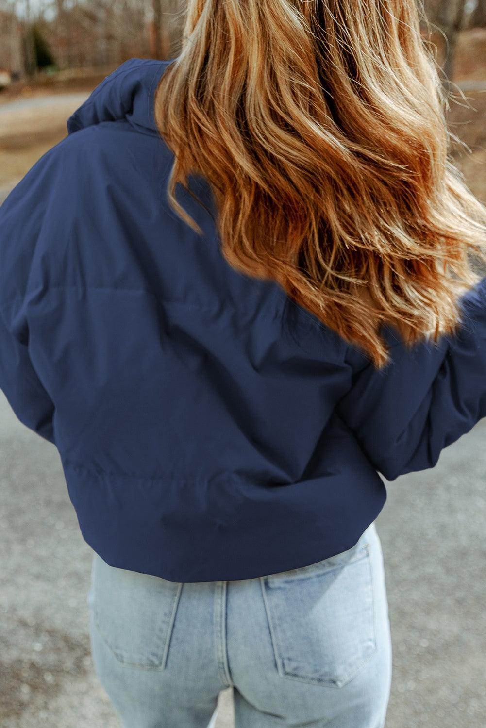 Zip Up Collared Neck Coat with Pockets for Women