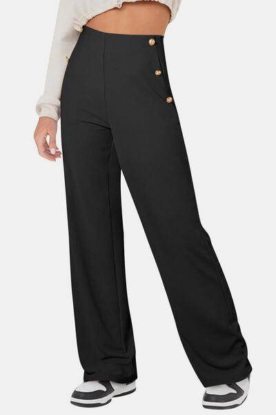 Decorative Button High Rise Pants for Stylish Comfort