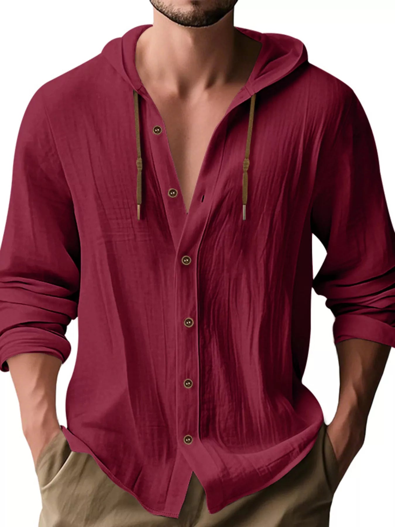 Men's Full Size Drawstring Button Up Hooded Shirt Plus Size