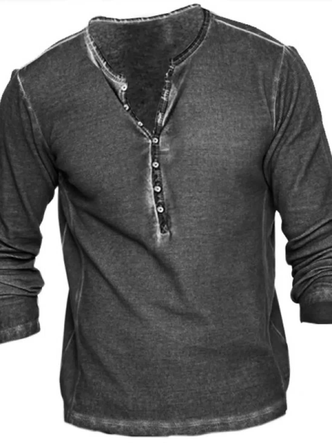 Men's Full Size Retro Long Sleeve Henley T-Shirt Plus Size