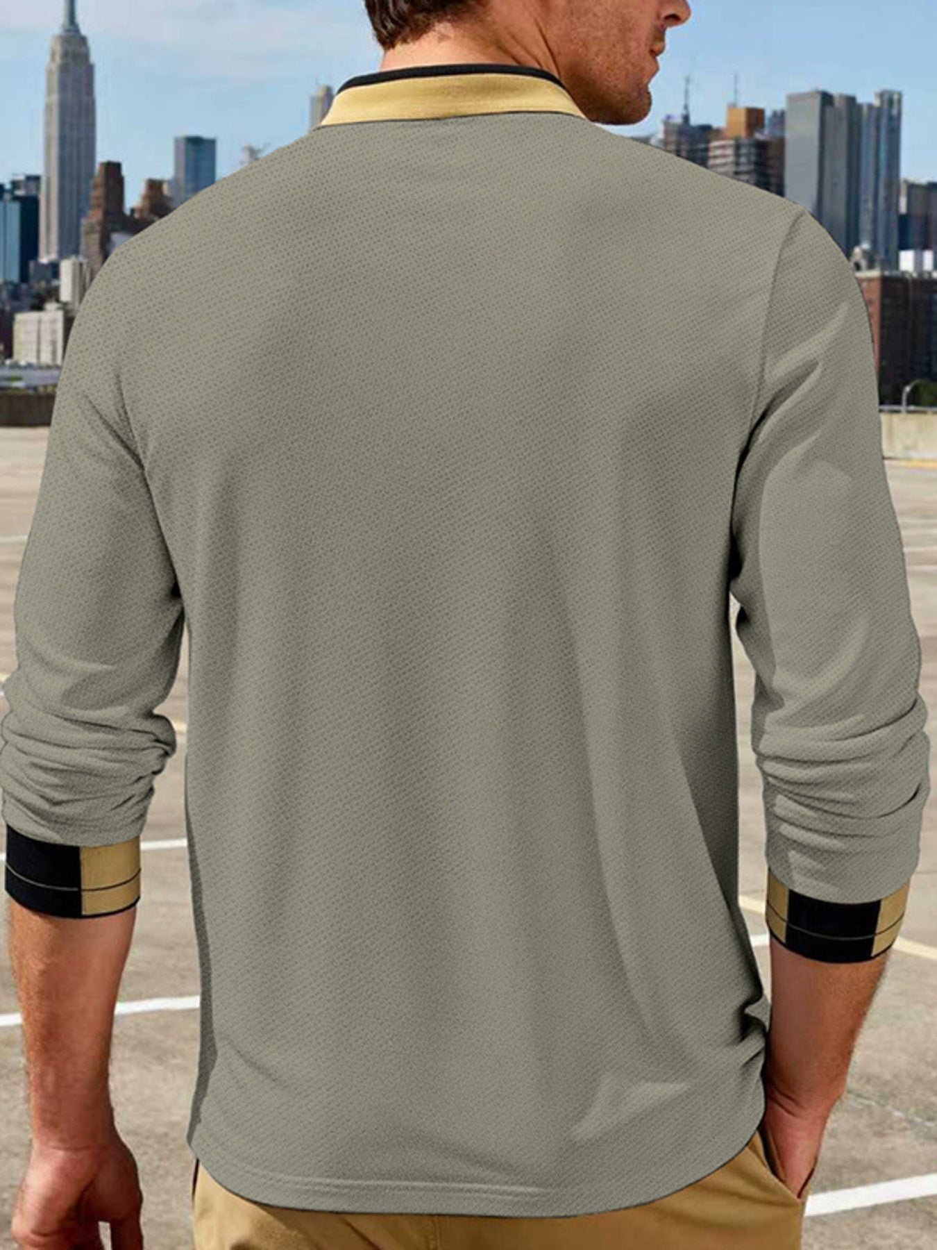 Men's Full Size Button Detail Long Sleeve Polo Plus Size