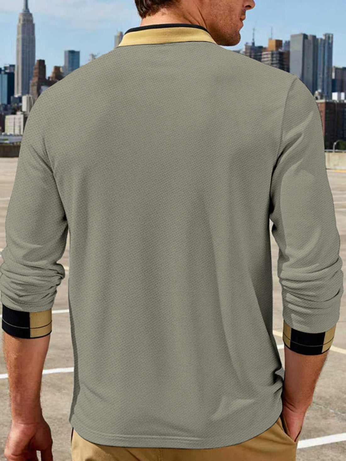 Men's Full Size Button Detail Long Sleeve Polo Plus Size