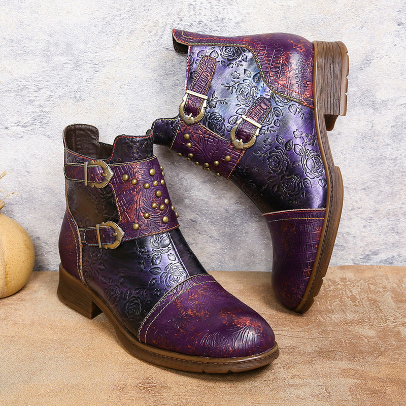 Retro Womens Rivet Belt Buckle Fashion Boots See size chart under “more details”