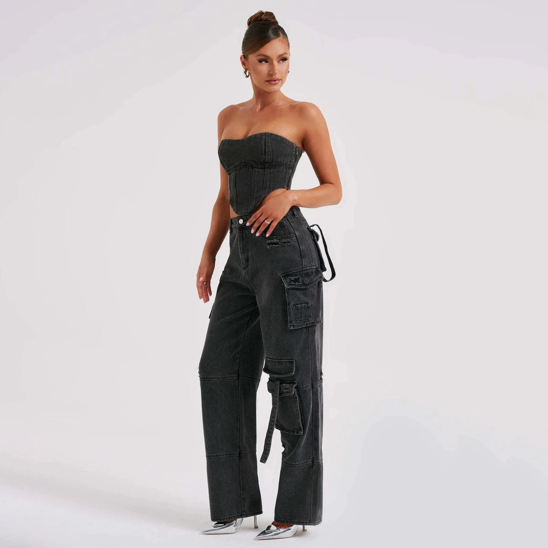Tube Top And Pocket Stitching Jeans Pants