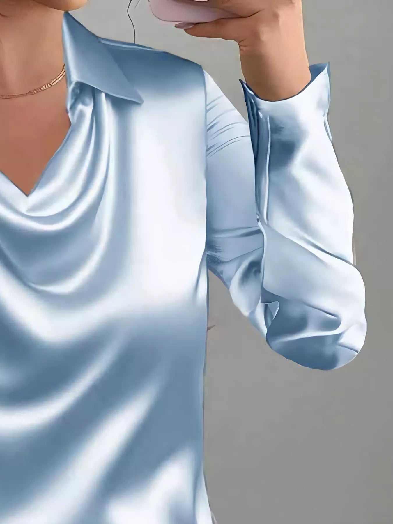 Satin Collared Neck Long Sleeve Blouse See size chart under “more details”