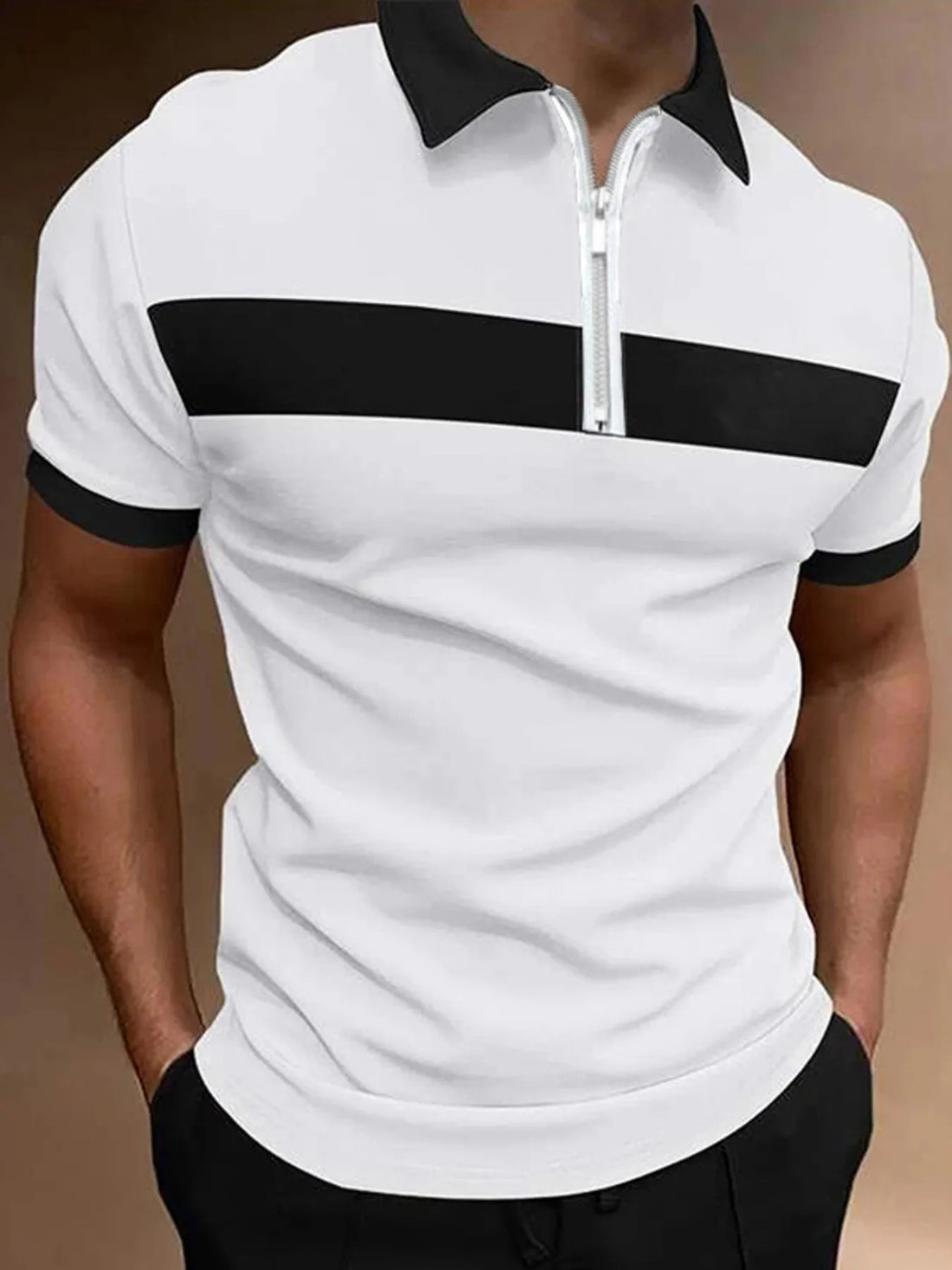 Men's Full Size Casual Color Block Zipper Polo Plus Size