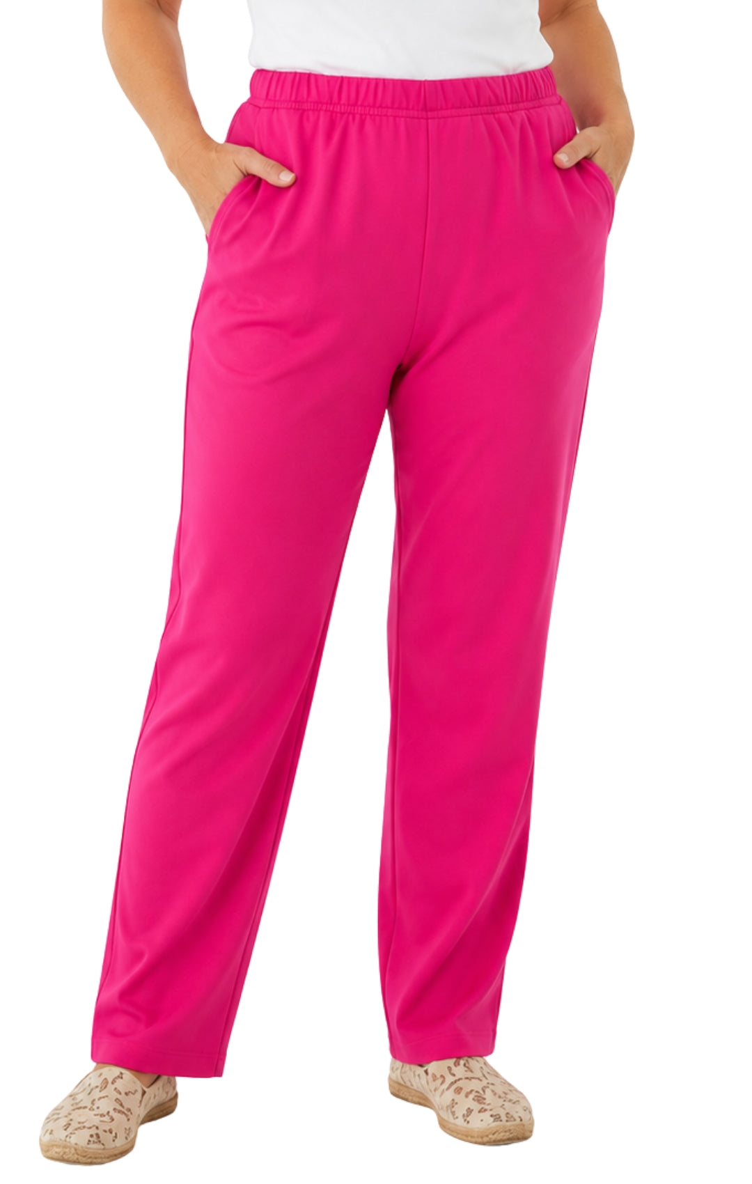 Women's Pull-On Flat Front Knit Pants — Cotton Blend Elastic Waist