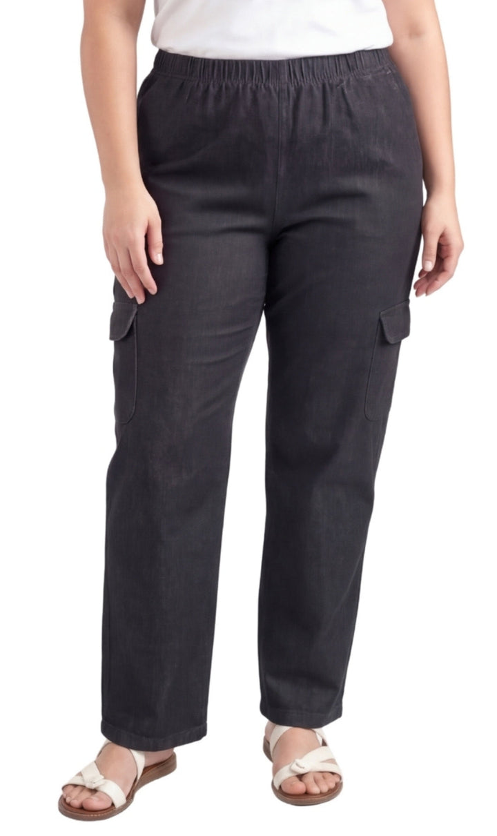 Women's Pull-On Denim Cargo Pants — Elastic Stretch Waist