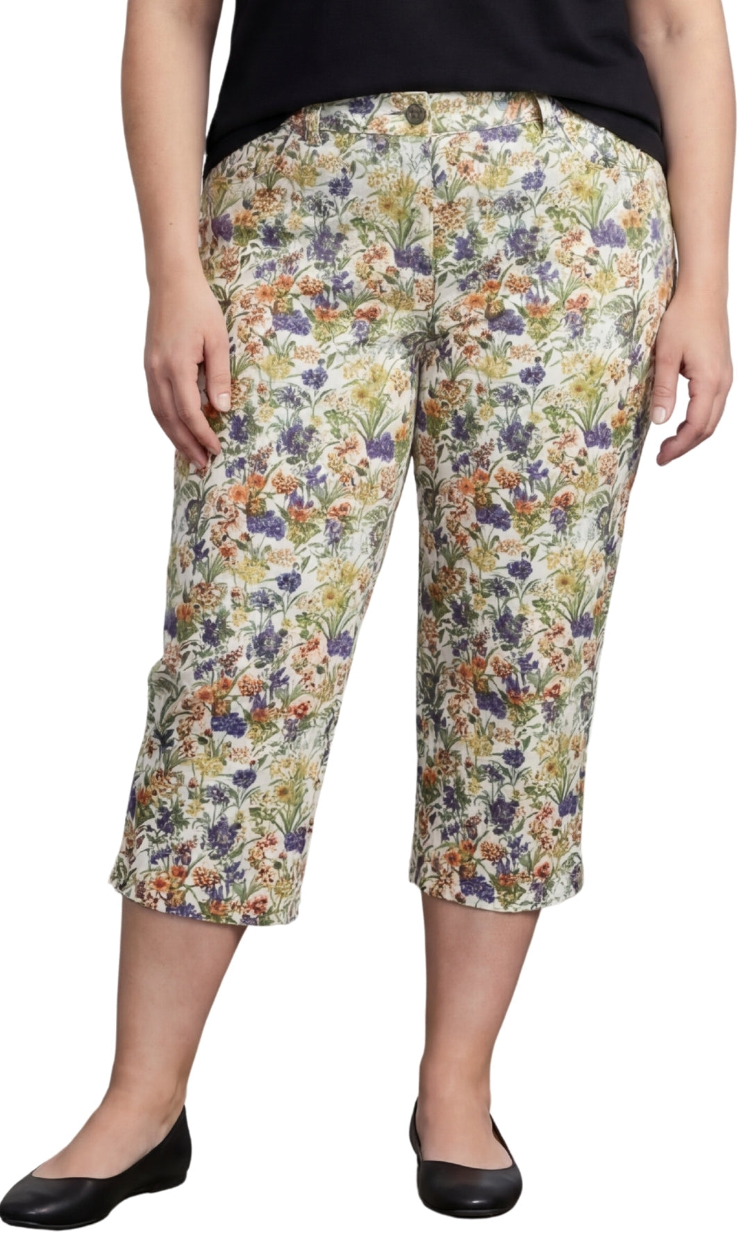 Women's Botanical Bloom Capri Pants with Front Pockets — Concealed Zipper