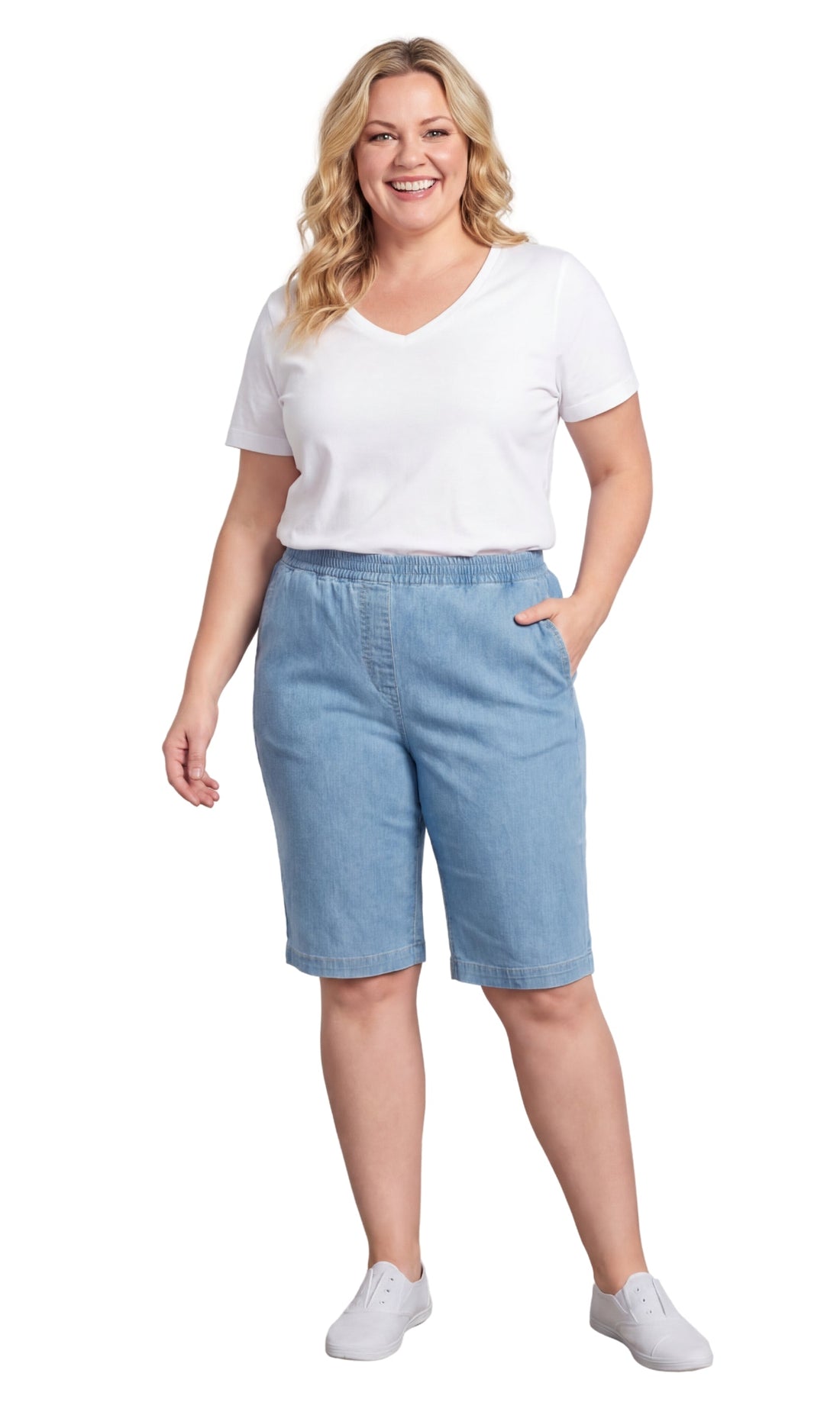 Women's Easy Pull-On Bermuda Shorts in Denim and Twill