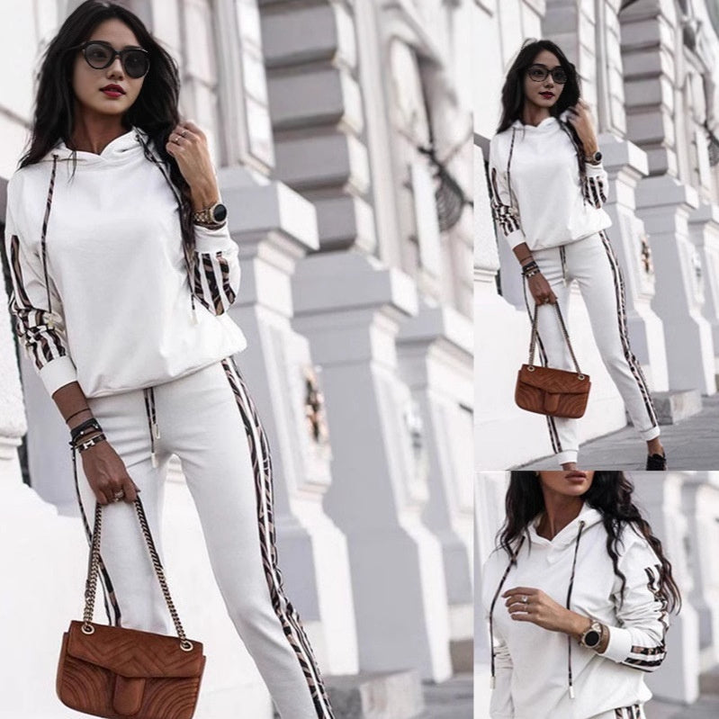 Solid Color Striped Casual Hoodie Two-piece Set See size chart under “more details”