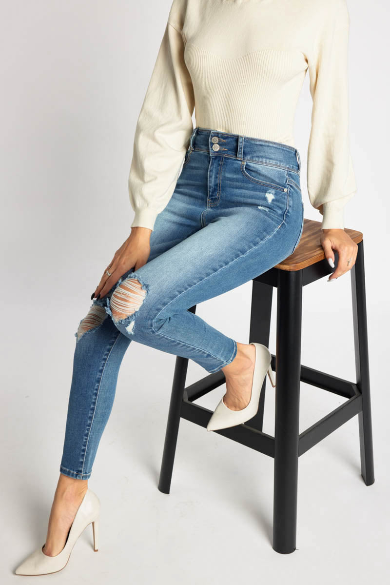 High Rise Destructed Skinny Jeans