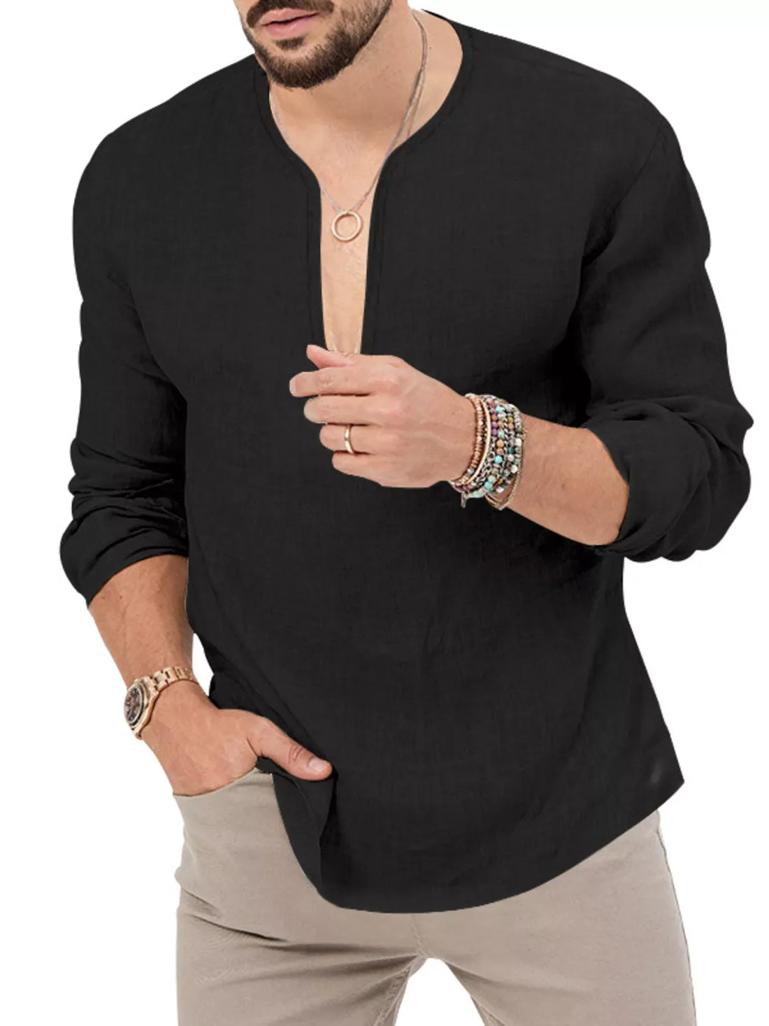 Men's Full Size Slim Fit Long Sleeve Blouse Plus Size