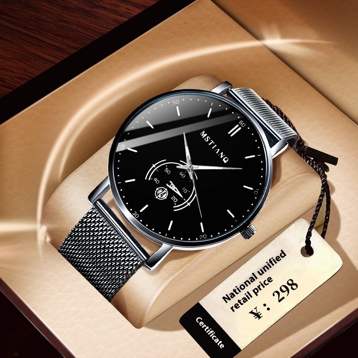 Stylish Black Technology Belt Refined Steel Casual Calendar Watch
