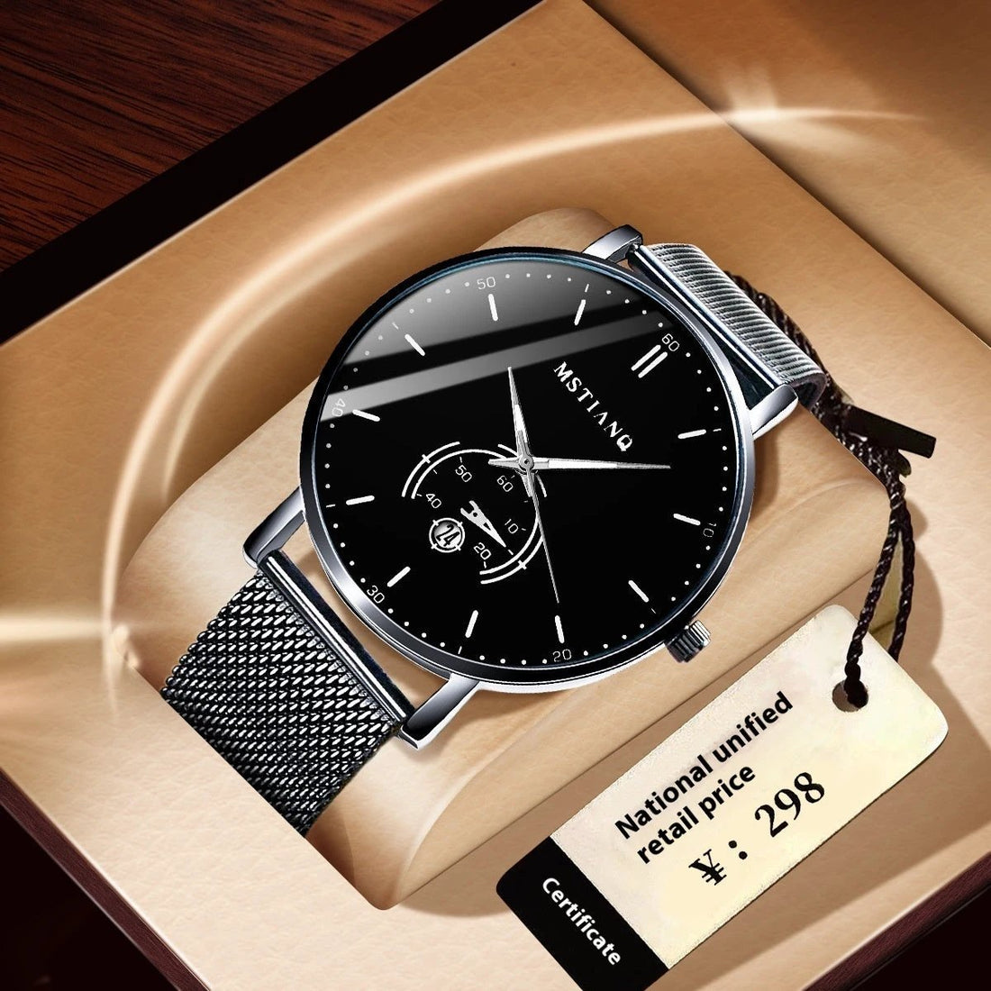 Stylish Black Technology Belt Refined Steel Casual Calendar Watch
