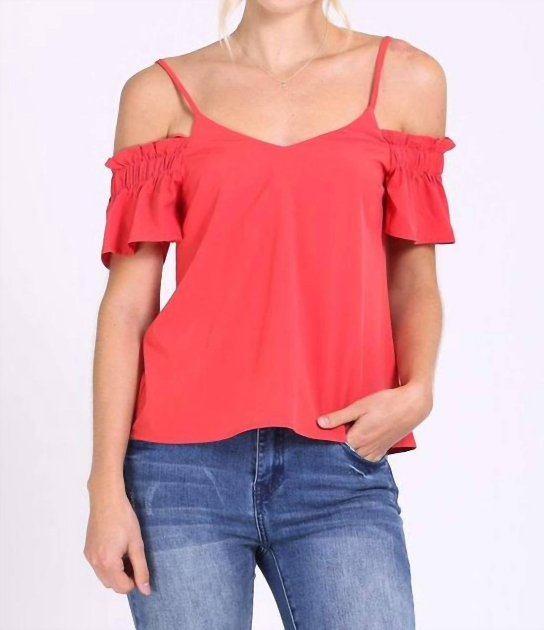 Ruffle Sleeve Cold Shoulder Top