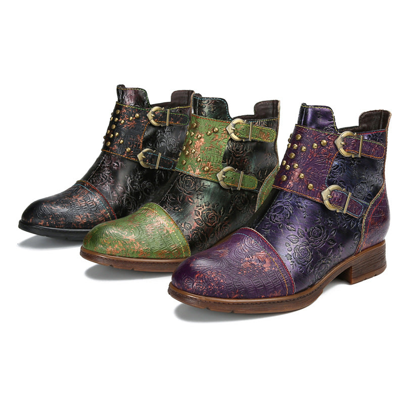 Retro Womens Rivet Belt Buckle Fashion Boots See size chart under “more details”