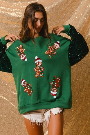 Women Clothing Sweet Sequ Sleeve Top Christmas Long Sleeved Sweatshirt Women