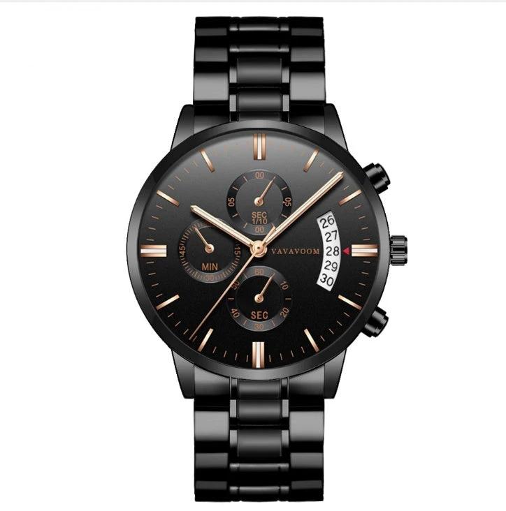 Men's Stainless Steel Calendar Quartz Waterproof Watch