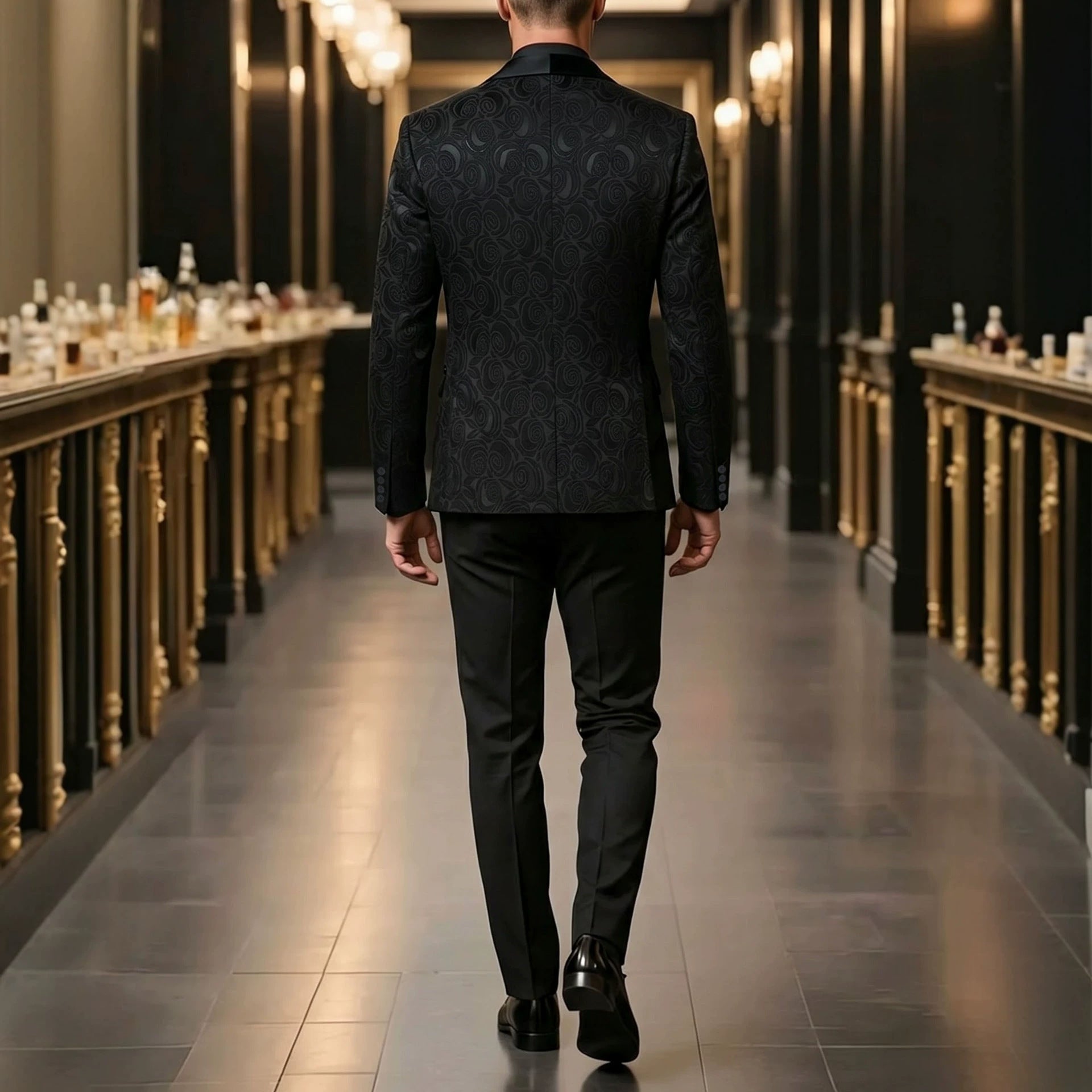 Mens Jacquard Formal Waistcoat Suit Three-piece Set