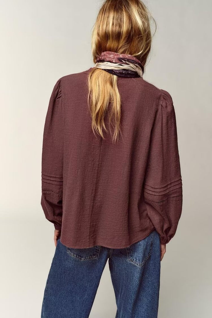 Women Clothing Casual Chest Embroidered Shirt