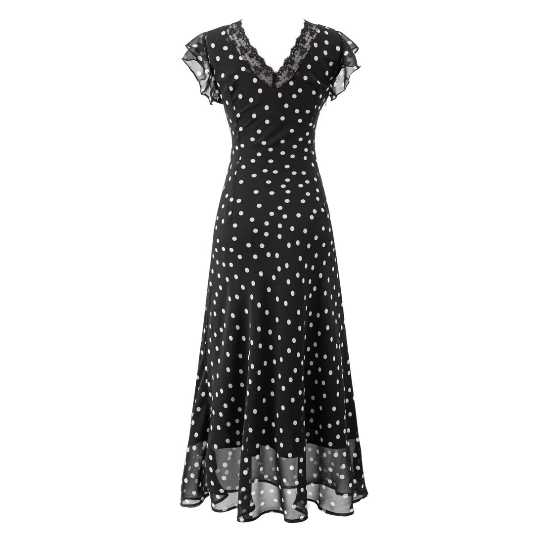 Summer Atmosphere Lace Stitching Vacation Floral Dress Flying Sleeves Slim Dress