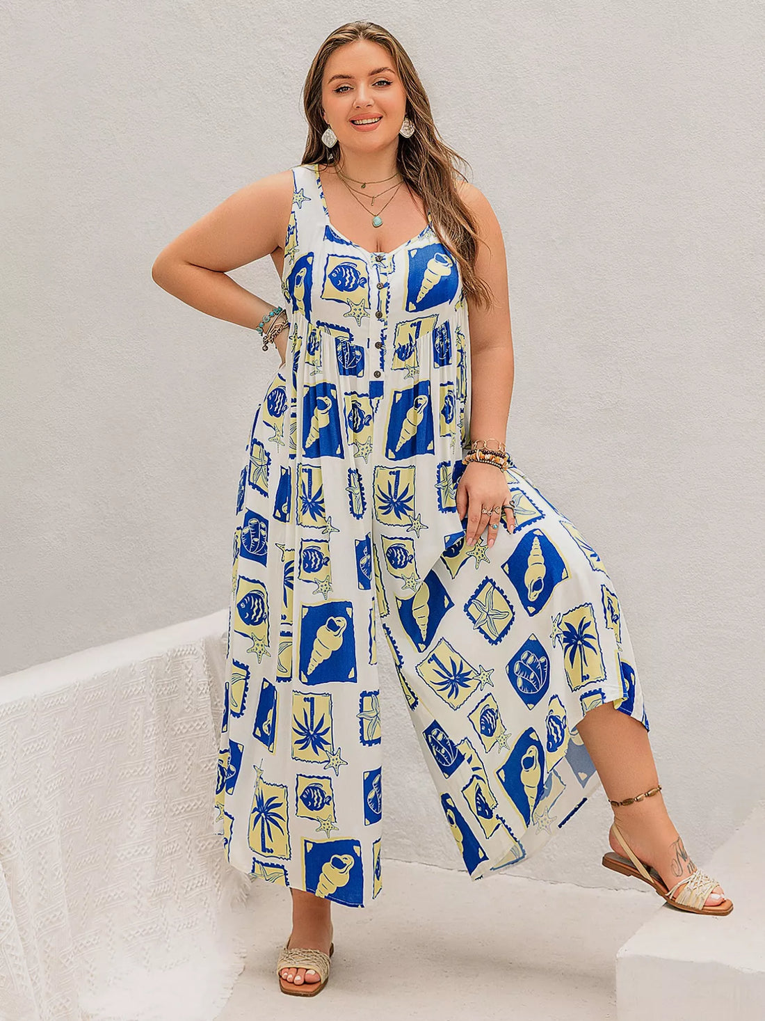 Women's Plus Size Nautical Print Sleeveless Jumpsuit