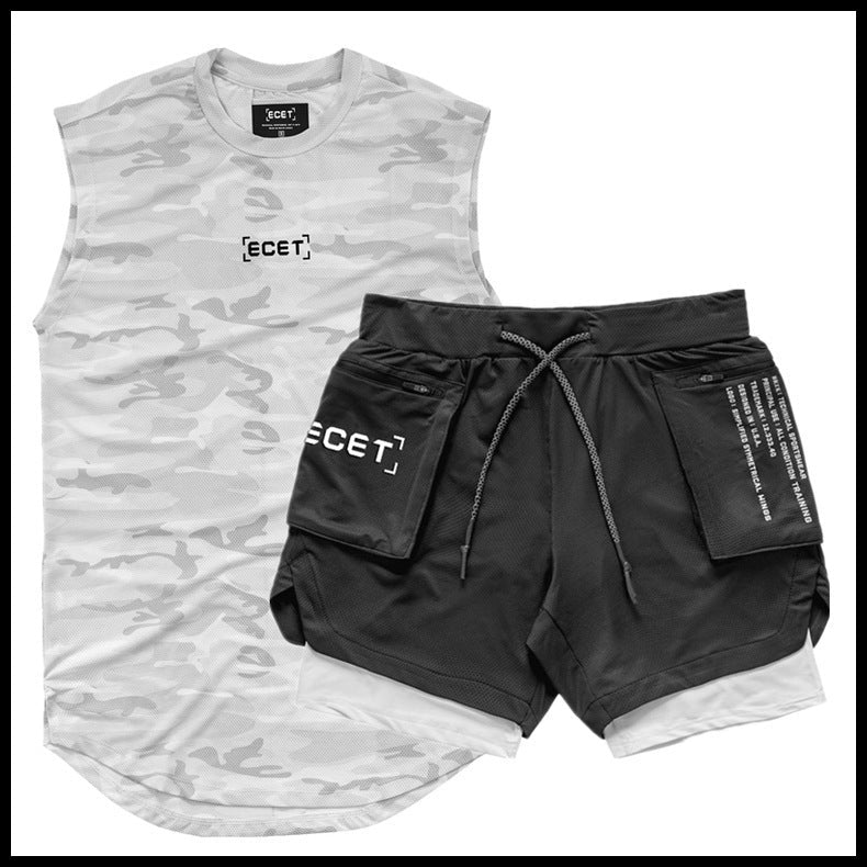 Men’s Sports Mesh Vest and Double Layer Training Shorts Set