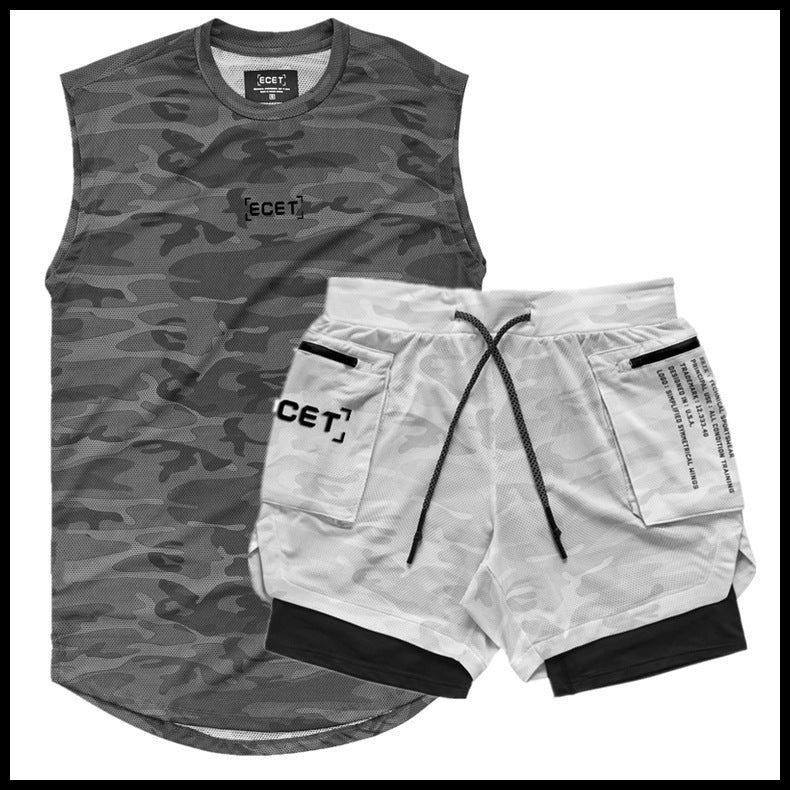 Men’s Sports Mesh Vest and Double Layer Training Shorts Set